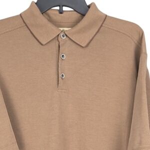 Tommy Bahama Men's Polo Shirt Large Brown Tan Textured Knit Short Sleeve Casual